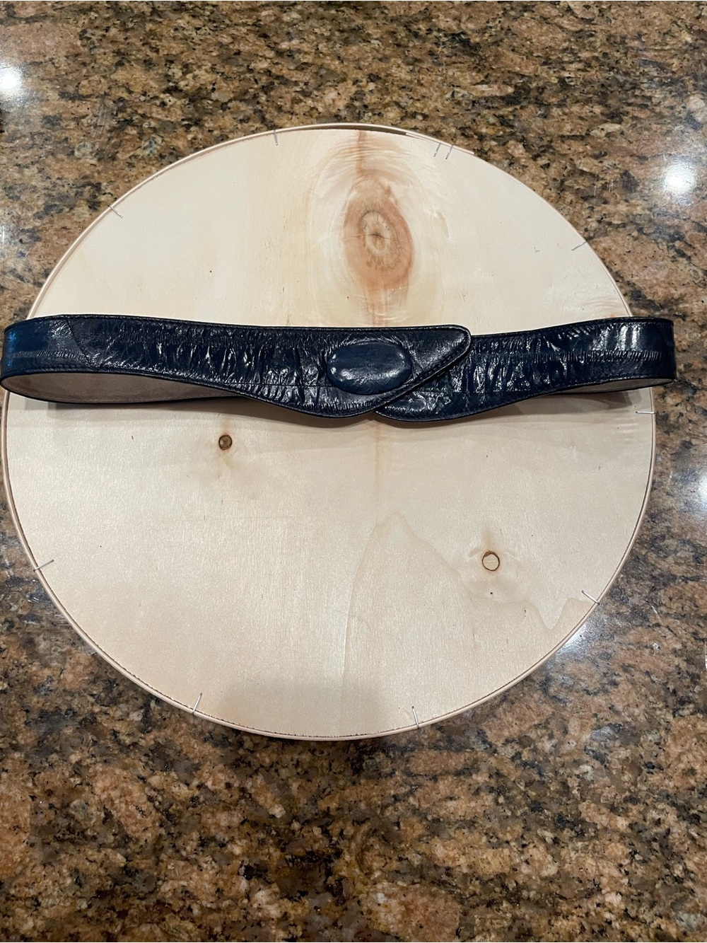 Sleek navy Leather Genuine eel skin Ladies Waist Belt with Contoured Buckle